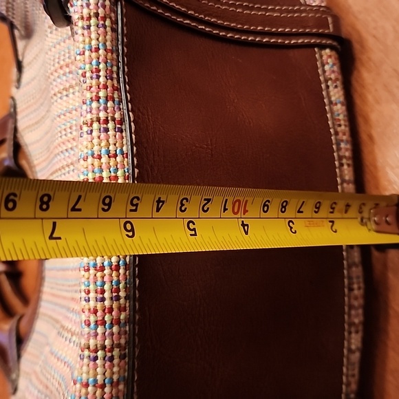 Fossil 1954 woven w wood handles satchel w crossbody strap. PERFECT CONDITION!! - Picture 4 of 9